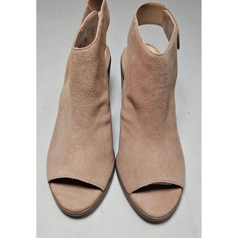Sole Society Jagger Block Heel Peep Toe Booties Caramel Suede Women's Size 6.5